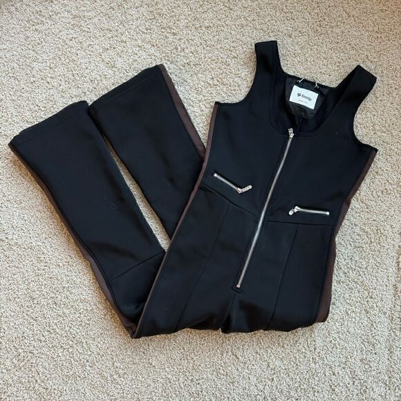 Fusalp Women's Ski Suit Ski Bibs Salopettes Black with Brown Stripe size US 8 - Picture 1 of 8